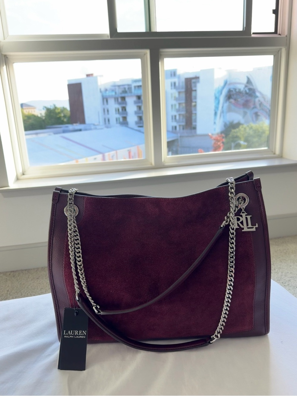 Lauren Ralph Lauren Burgundy Suede and Leather bag